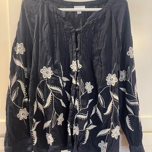 Embroidered Navy Blue Floral Women's Top